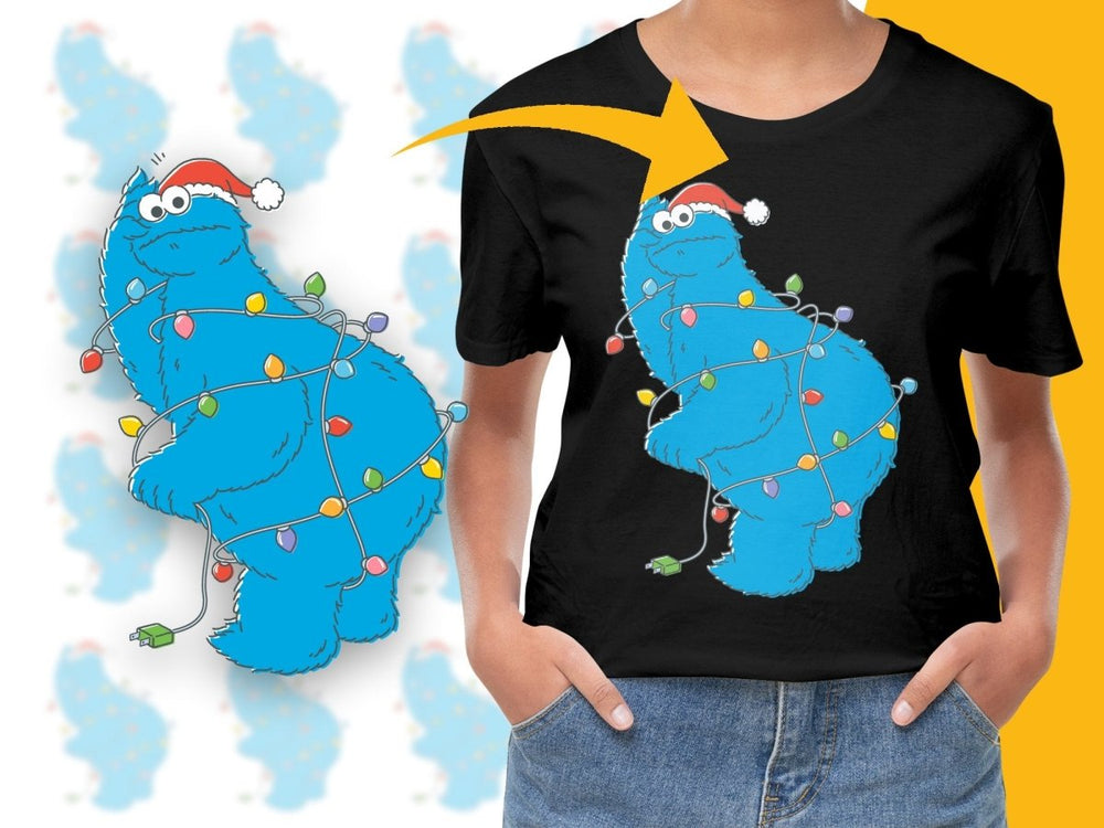 Cookie Monster Wrapped in Christmas Lights PNG File - Teepew