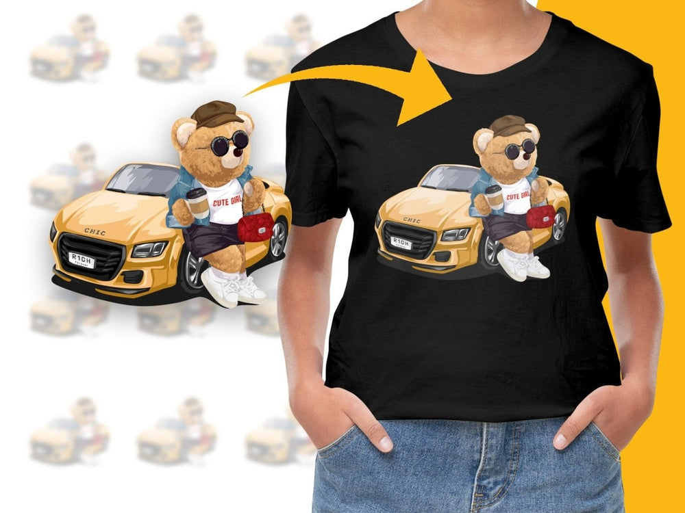 Cool Bear with Coffee by Yellow Car PNG File - Teepew