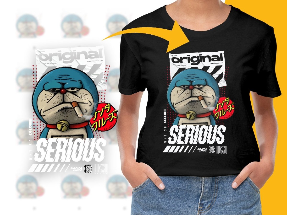 Cool Grumpy Doraemon Smoking Cartoon PNG File - Teepew