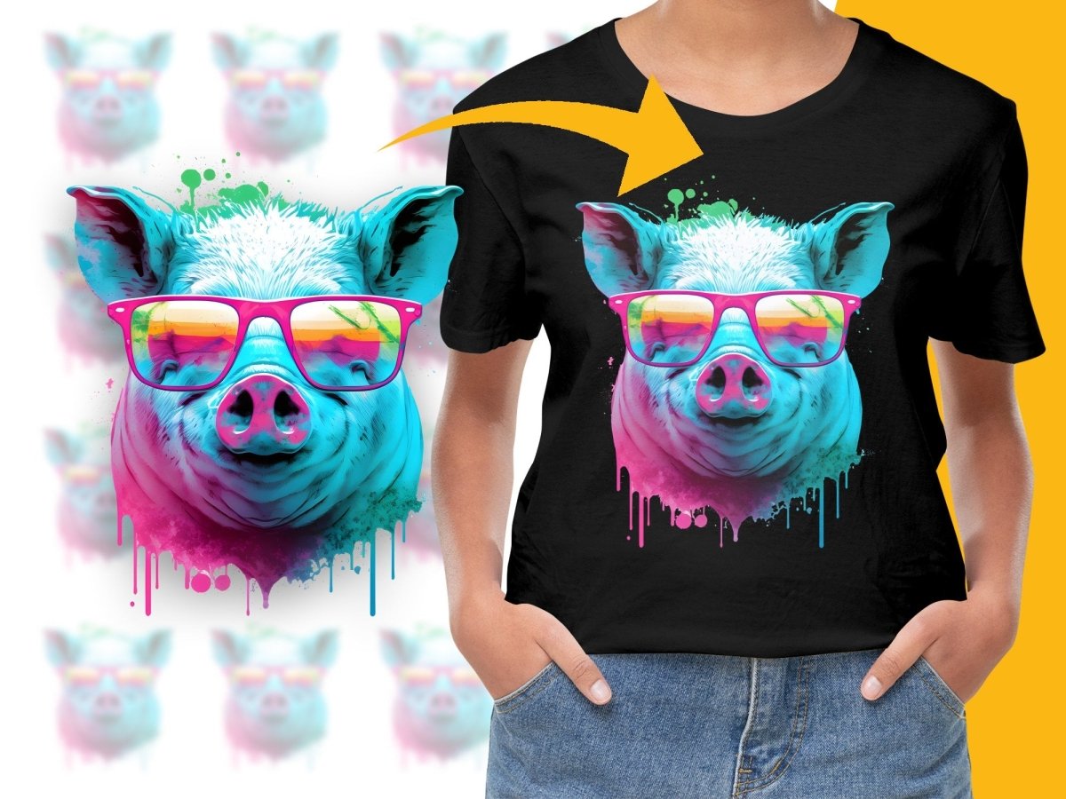 Cool Pig Wearing Sunglasses Colorful Graphic PNG File - Teepew