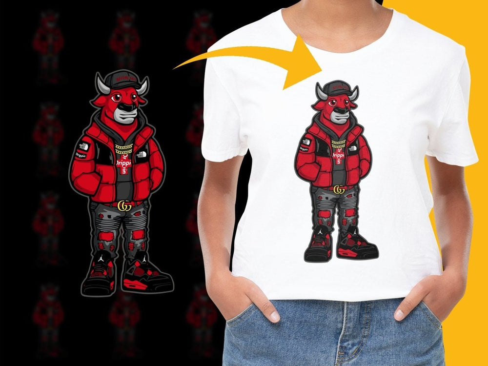 Cool Stylish Red Bull Character with Streetwear PNG File - Teepew