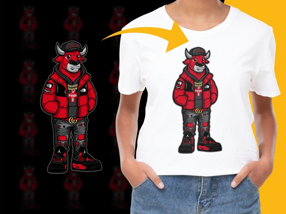 Cool Stylish Red Bull Character with Streetwear PNG File - Teepew
