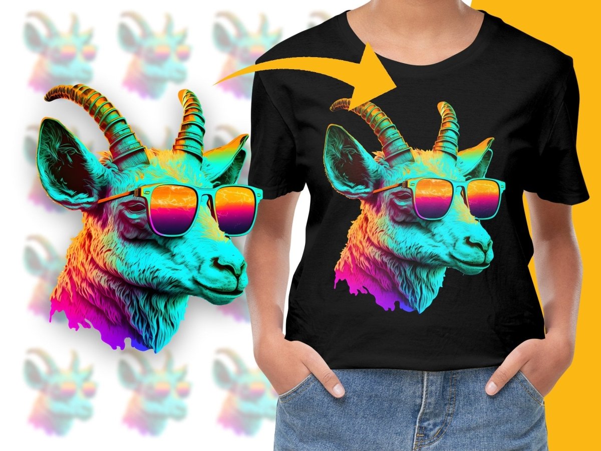 Cool Vibrant Goat with Sunglasses Graphic PNG File - Teepew