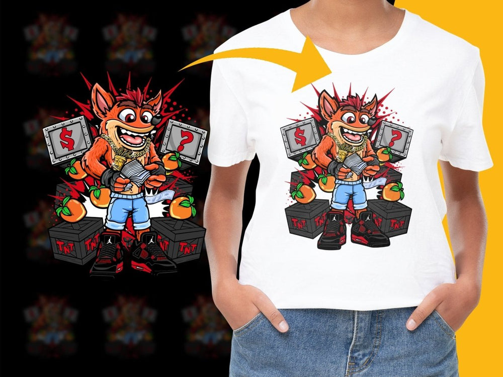 Crash Bandicoot Holding Money and Peaches Art PNG File - Teepew