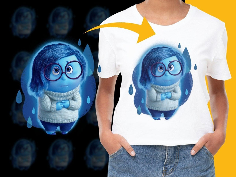 Cute Animated Character Print Blue Sad Face PNG File - Teepew