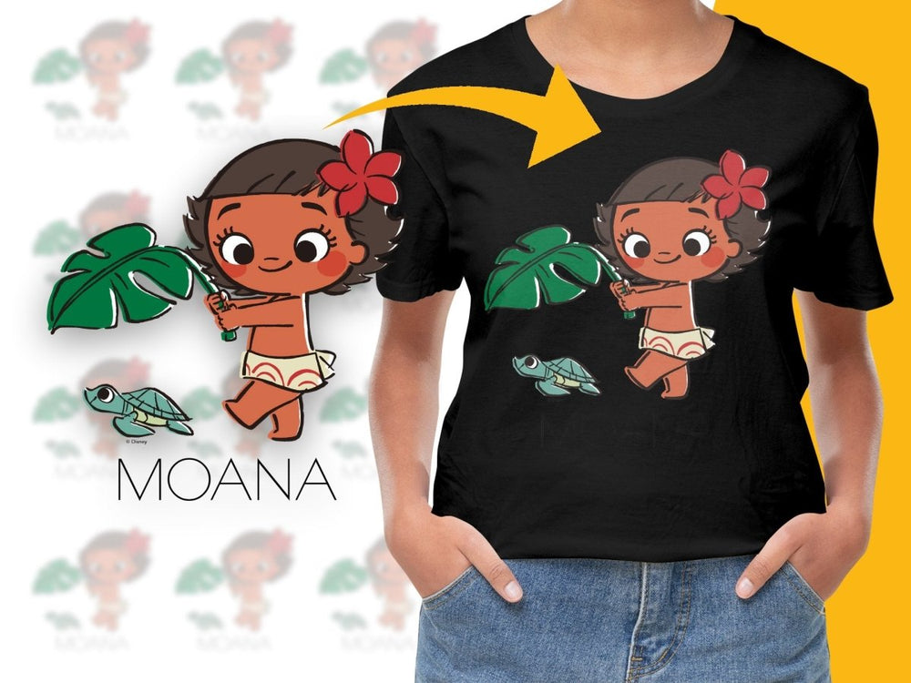 Cute Cartoon Moana Character with Turtle Print PNG File - Teepew