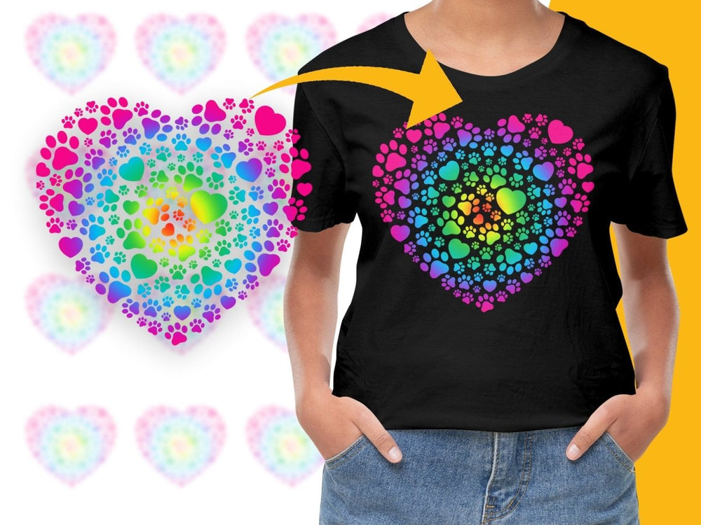 Cute Heart and Paws Rainbow Design PNG File - Teepew