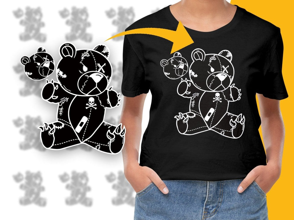 Cute Patchwork Teddy Bear Graphic Tee PNG File - Teepew