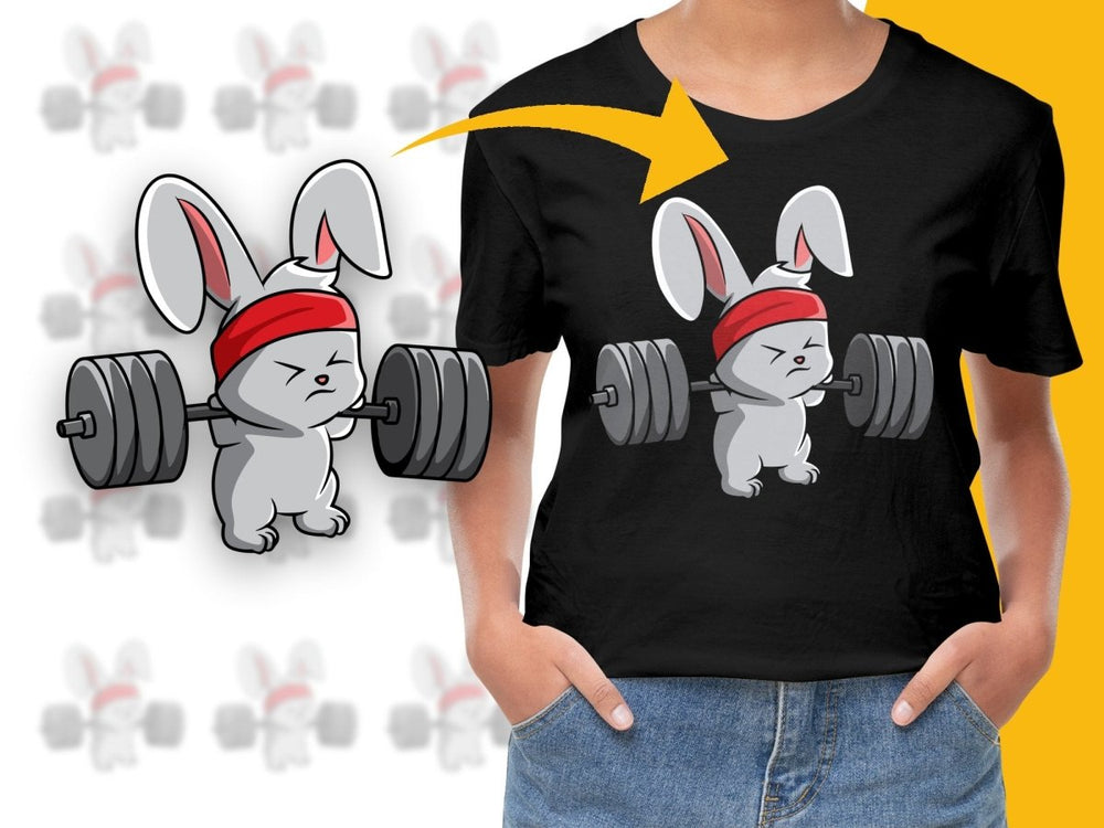 Cute Rabbit Lifting Weights Fitness Gym PNG File - Teepew