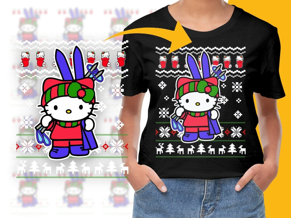 Cute Skiing Hello Kitty with Christmas Holiday Theme PNG File - Teepew
