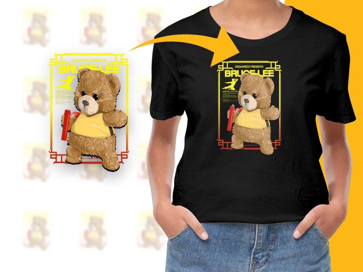Cute Teddy Bear Graphic Bruce Lee Tribute PNG File - Teepew