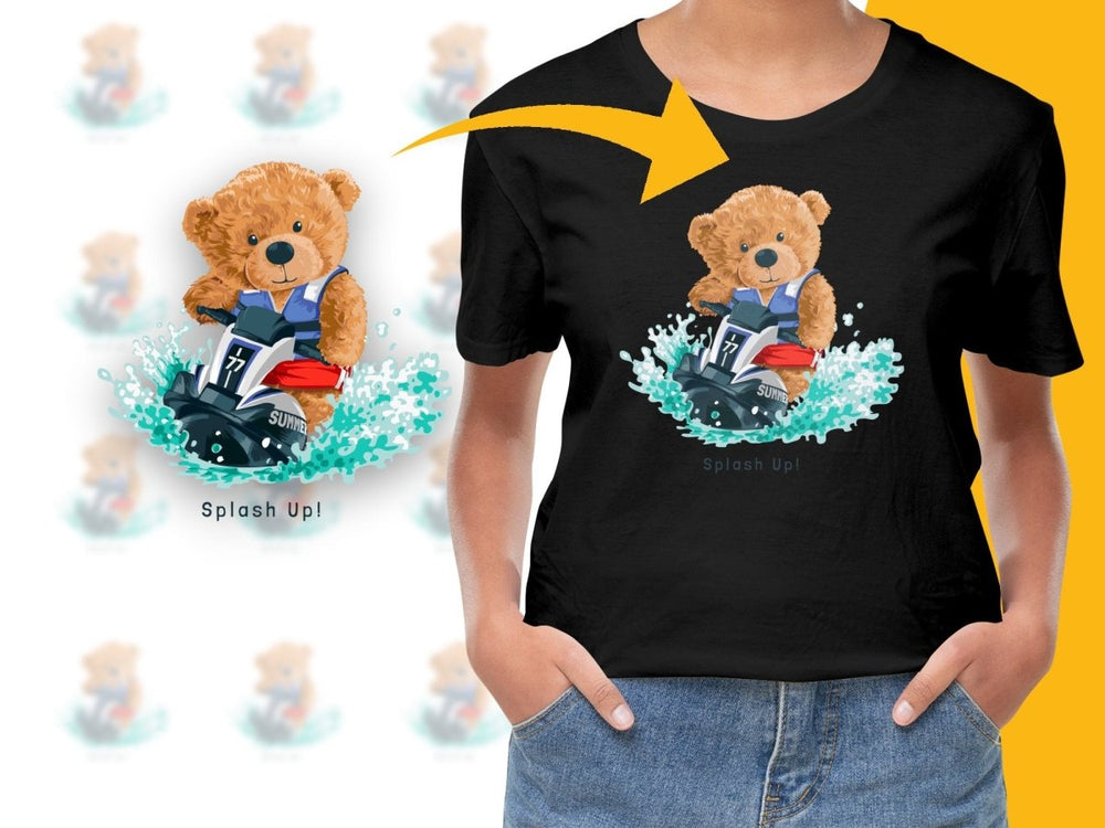 Cute Teddy Bear on Jet Ski Splashes PNG File - Teepew