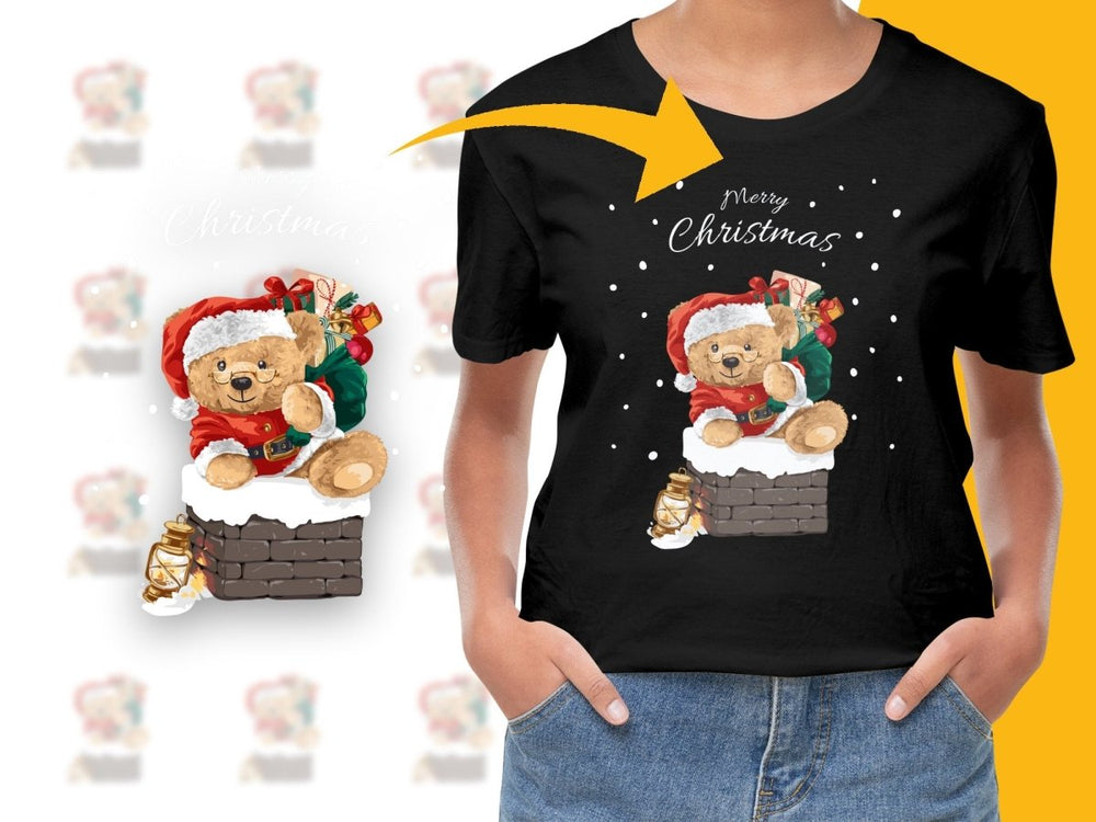 Cute Teddy Bear Santa Claus Christmas Chimney PNG File - Teepew