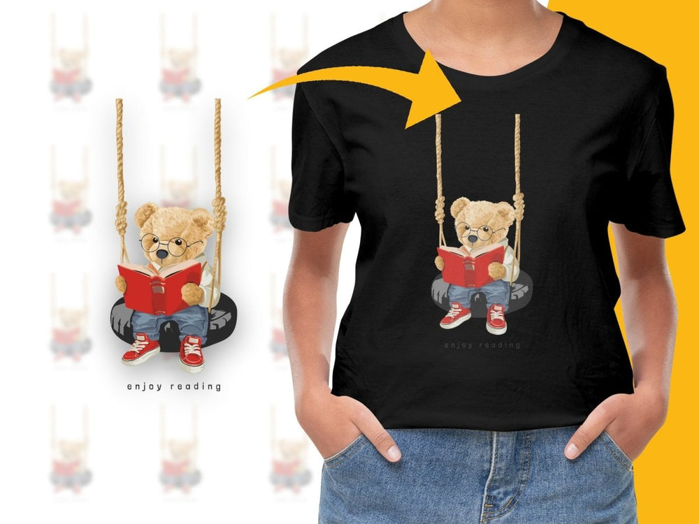 Cute Teddy Bear Swing Reading Glasses Graphic PNG File - Teepew