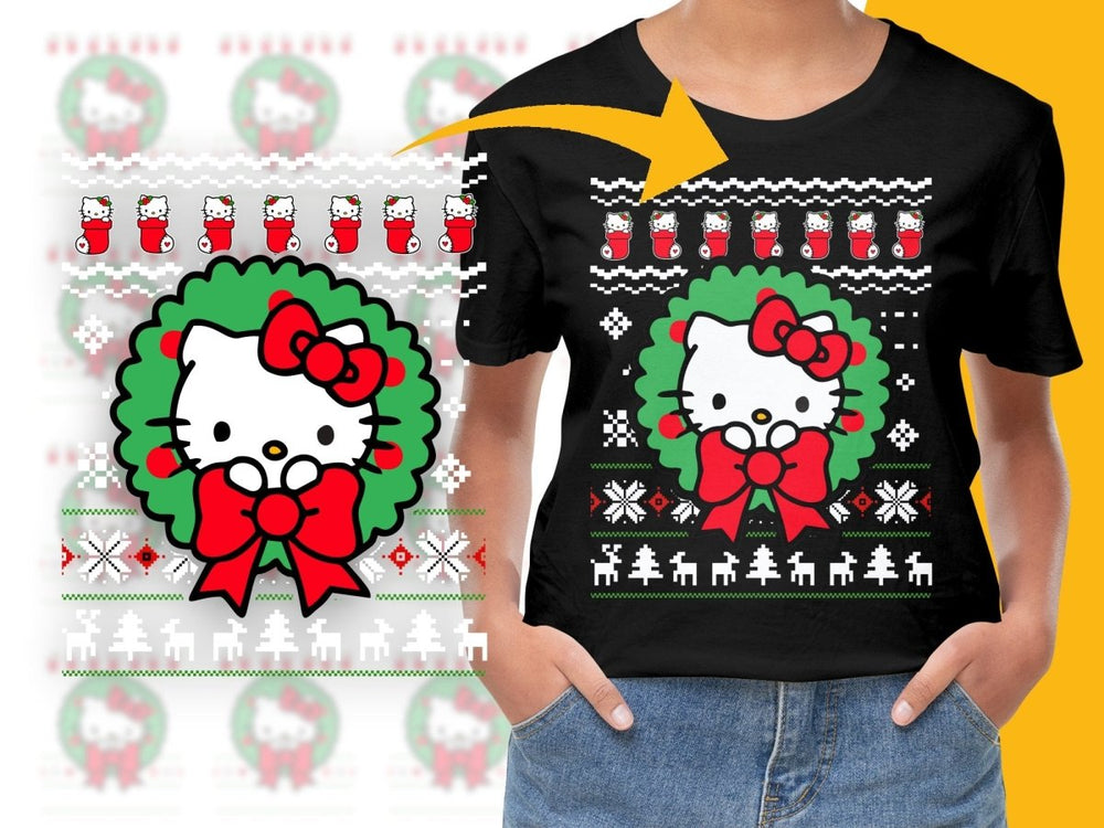 Cute Wreath Kitty Christmas Design PNG File - Teepew