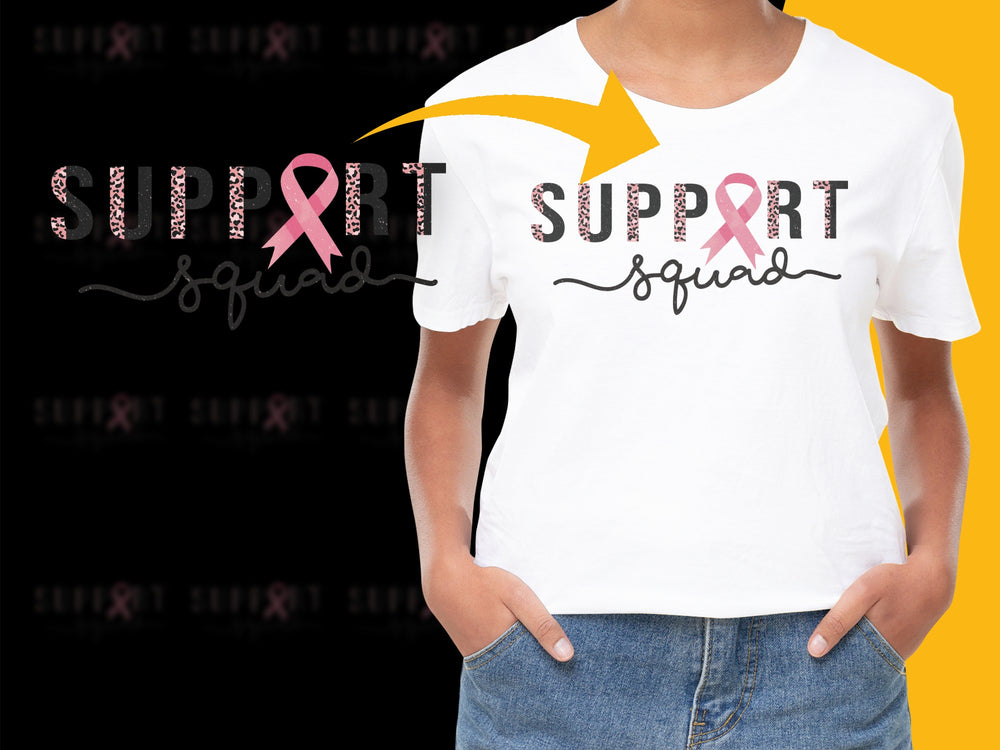 Support Squad Breast Cancer Awareness Pink Ribbon Graphic T-Shirt for Women