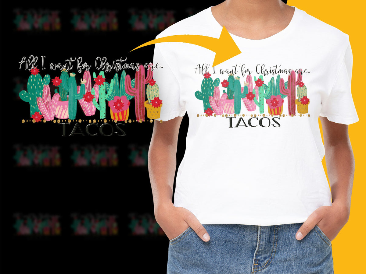 Women's Christmas Taco T-Shirt, Funny Holiday Graphic Tee, Festive Cactus Design, Casual Cotton Top