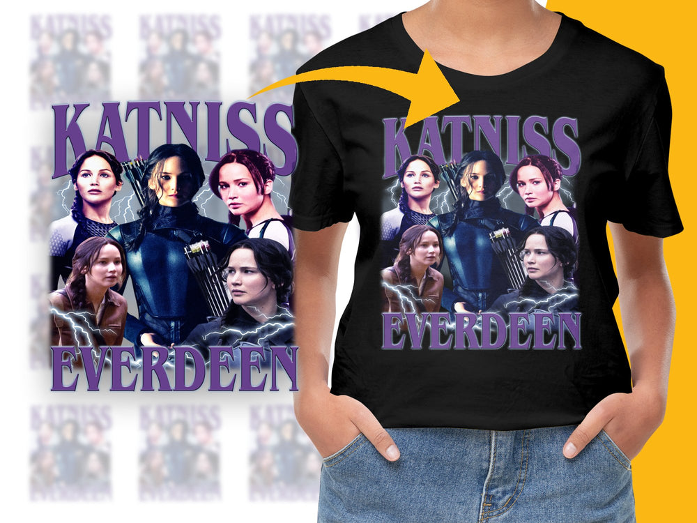 Katniss Everdeen Collage Graphic T-Shirt, Hunger Games Inspired Tee, Fan Merchandise, Movie Character Apparel