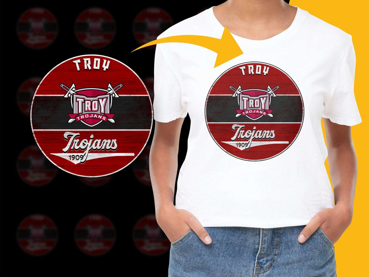 Troy Trojans 1909 Vintage Logo T-Shirt, Red and White Graphic Tee, Retro School Spirit Wear