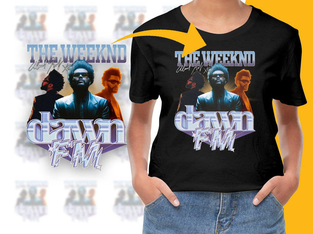The Weeknd Dawn FM Album Graphic T-Shirt, Vintage Style Pop Music Tee, Trendy Concert Merchandise, Unisex Black Shirt