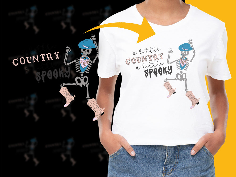 Women's Country Spooky Graphic Tee, Cute Halloween Cowboy Skeleton T-Shirt, Casual Fall Fashion Top