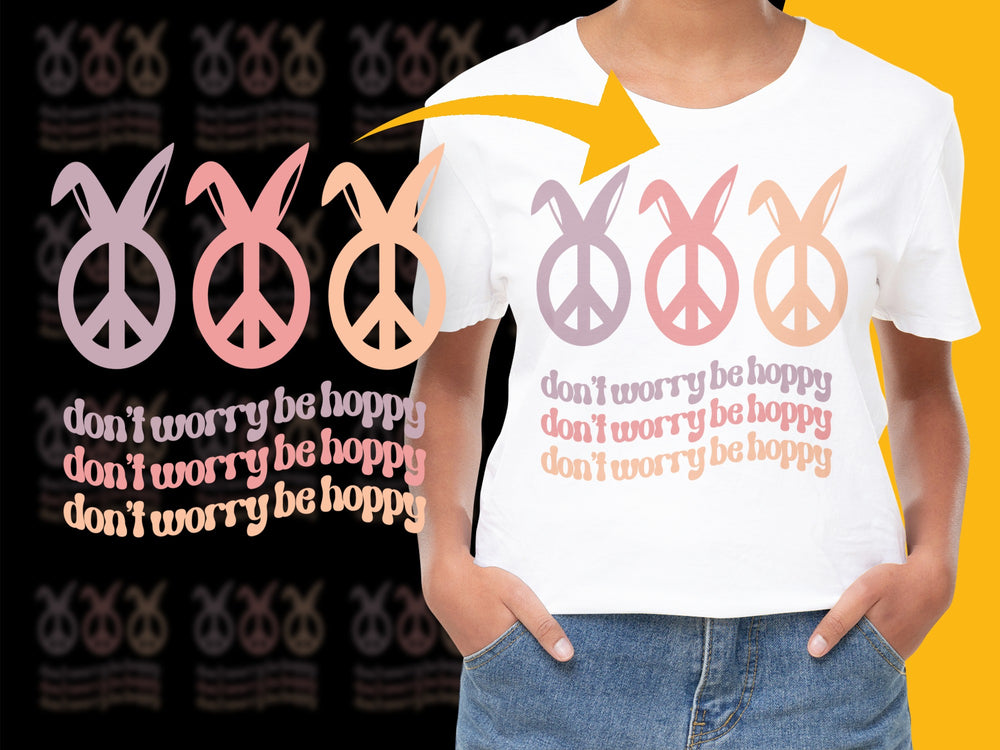 Don't Worry Be Hoppy Easter Bunny T-Shirt, Cute Spring Rabbit Graphic Tee, Unisex Adult Casual Wear