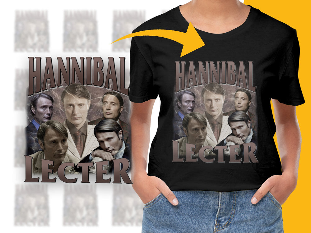 Hannibal Lecter T-Shirt, Classic Horror Fan Tee, Movie Character Graphics, Unisex Black Shirt