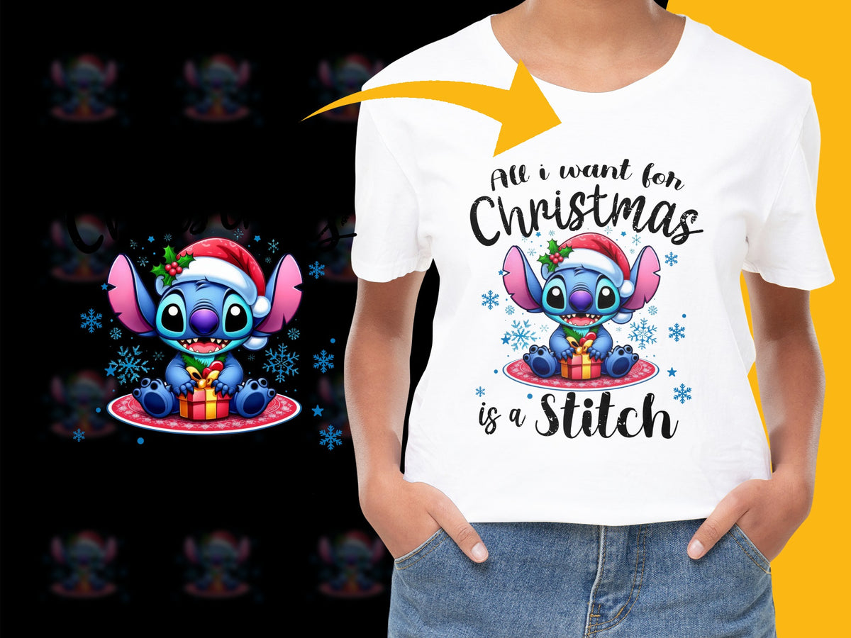 Stitch Christmas T-Shirt, Cute Alien Holiday Gift Tee, Kids and Adults Festive Apparel
