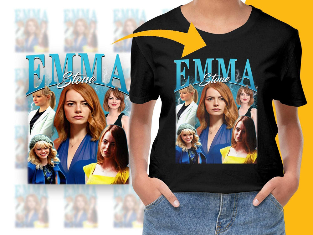 Emma Stone Collage T-Shirt, Celebrity Graphic Tee, Fashionable Women's Casual Top
