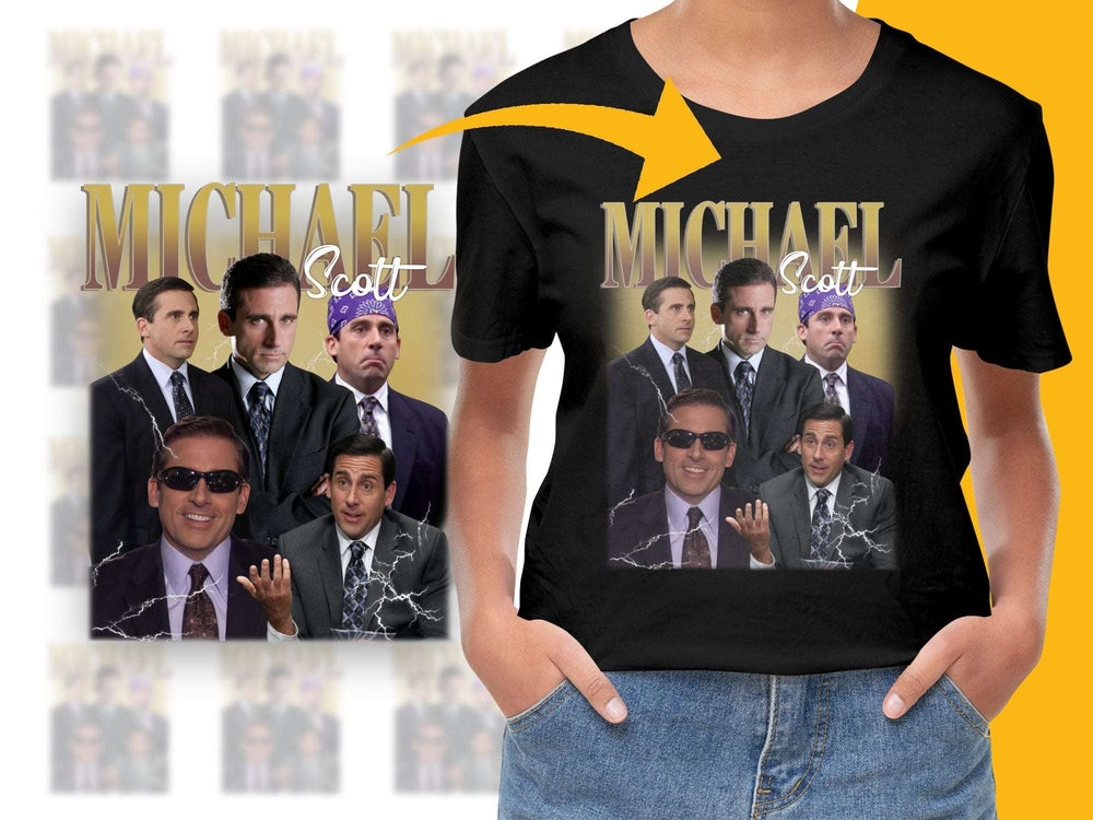 Michael Scott Graphic T-Shirt, Funny Office TV Show Tee, Multiple Poses, Unisex Cotton Shirt