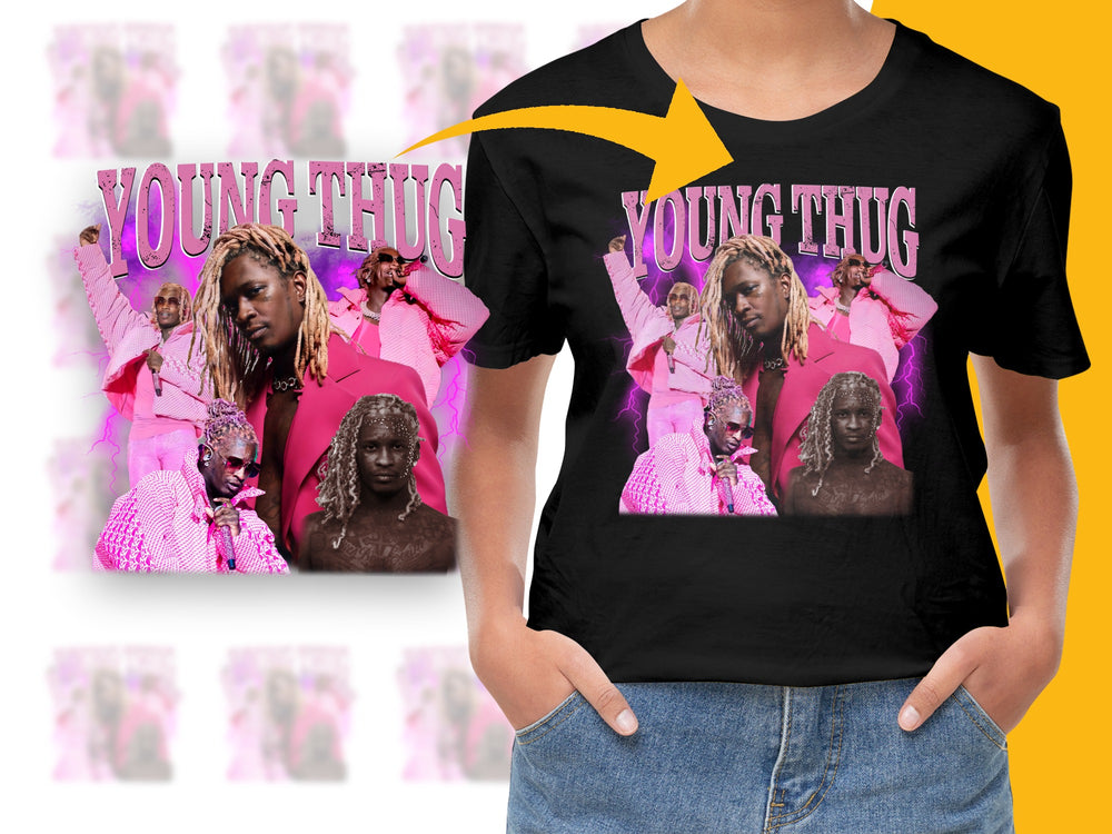 Young Thug Pink Graphic T-Shirt, Unisex Hip Hop Artist Tee, Bold Fashion Streetwear, Trendy Music Fan Apparel