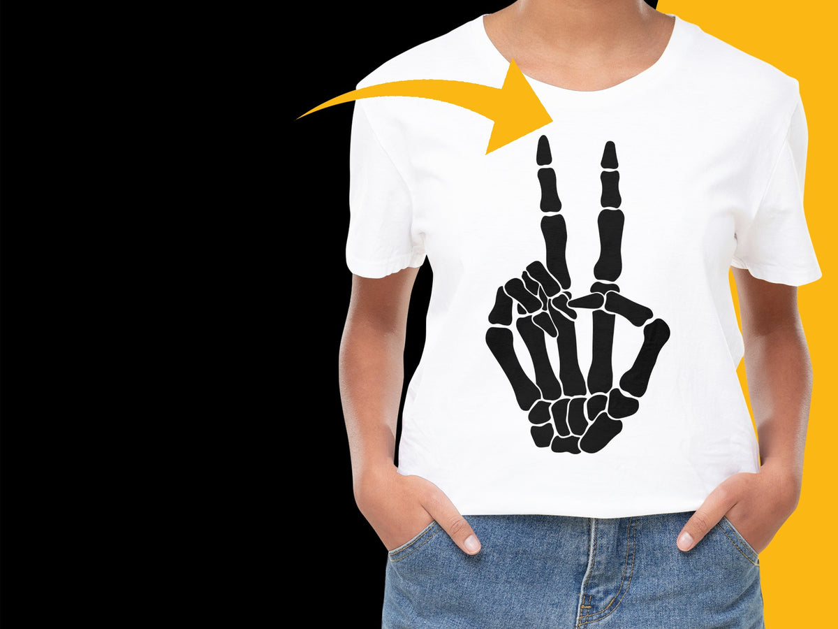 Skeleton Hand Peace Sign T-Shirt, Unisex Graphic Tee, Black and White, Street Style, Urban Fashion Top, Casual Wear