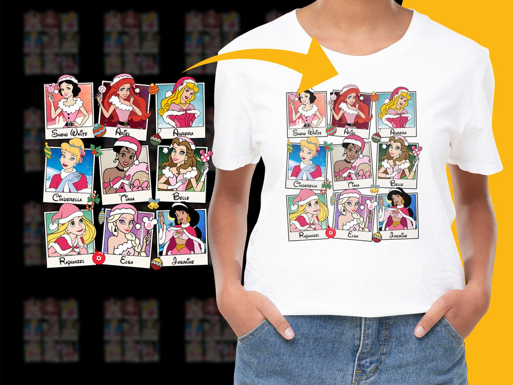 Cartoon Princess Graphic Tee, Colorful Animated Princesses Collage T-Shirt, Kids Fashion Top