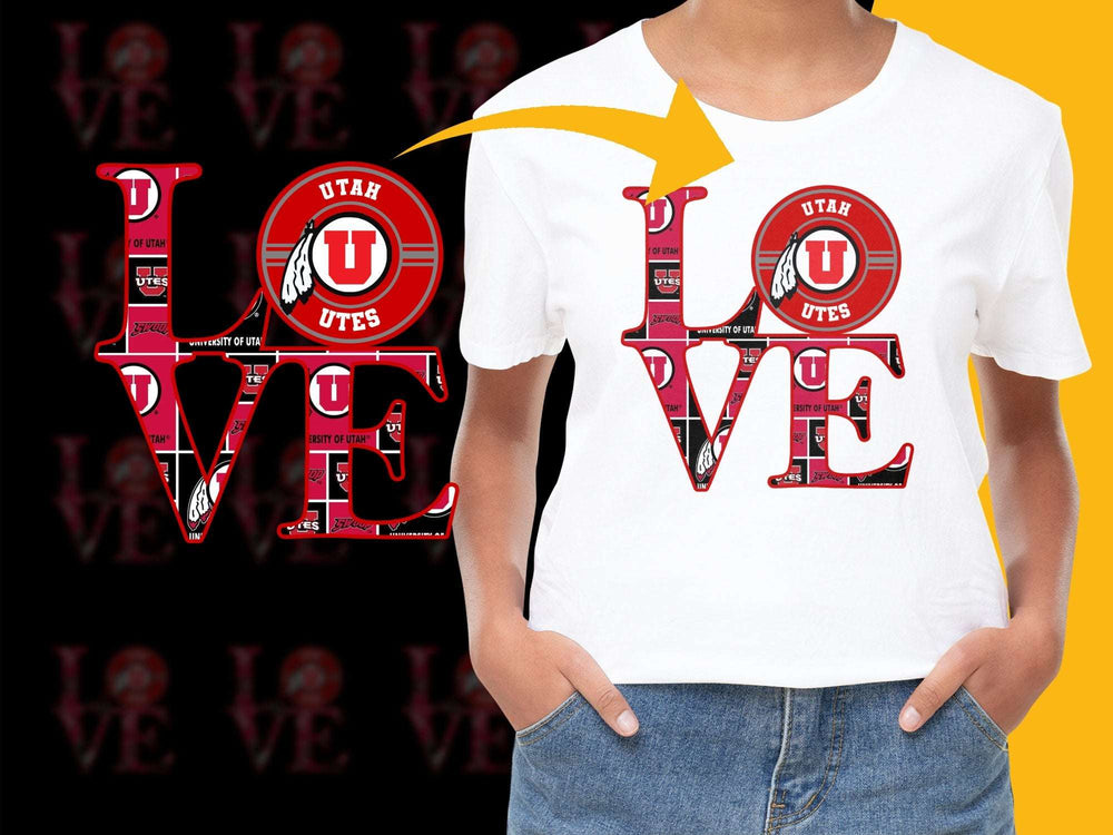 Utah Utes Love T-Shirt, College Sports Fan Apparel, Red and White Graphic Tee, Casual Wear