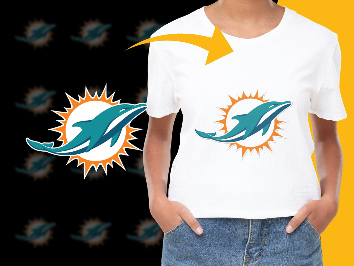 Miami Dolphin-Themed T-Shirt, Vibrant Orange and Blue Sports Logo, Casual Wear, Unisex Graphic Tee