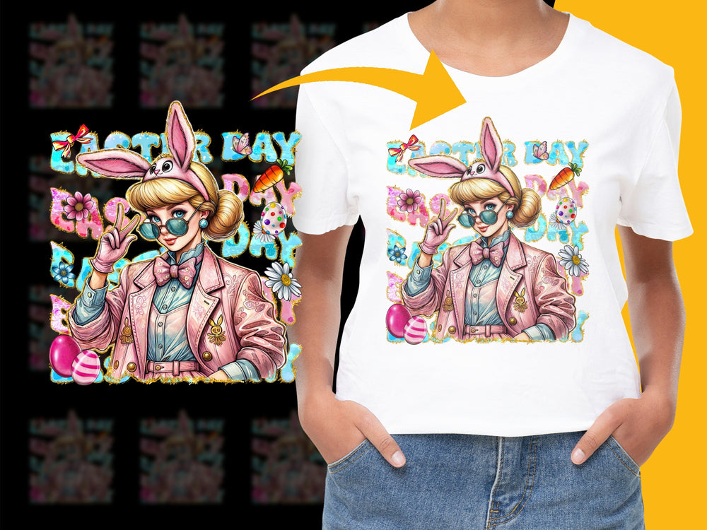 Women's Graphic Tee, Colorful Bunny Urban Style, Street Art Fashion T-shirt, Trendy Rabbit Illustration Top