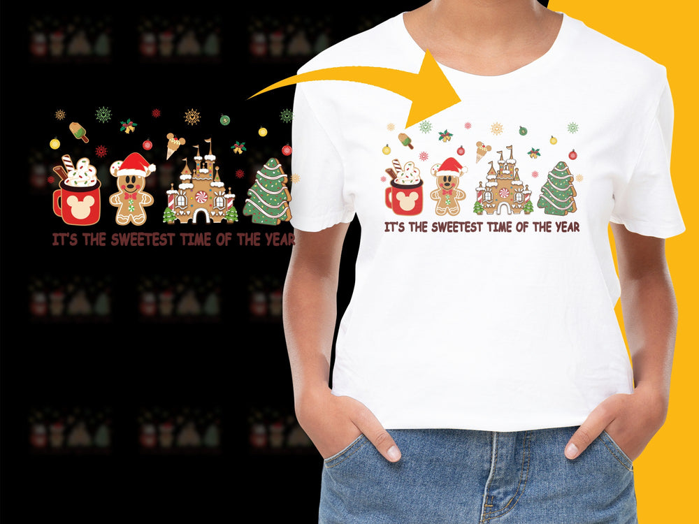 Christmas T-Shirt, Sweetest Time of the Year, Holiday Graphic Tee, Gingerbread and Candy Design, Festive Apparel