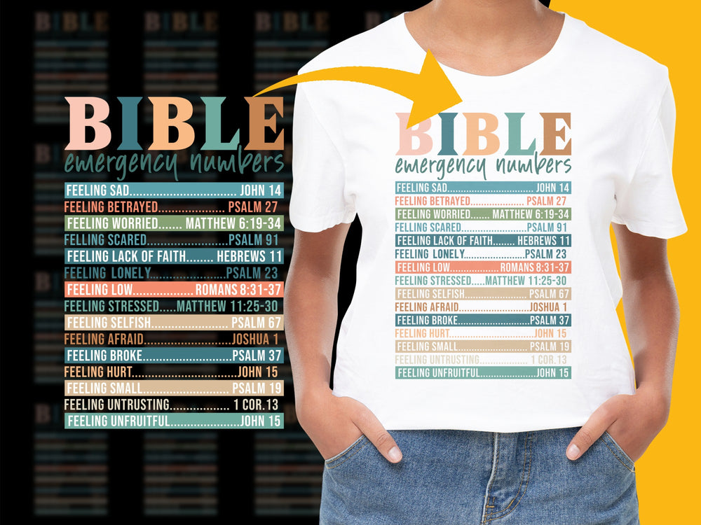 Women's Christian T-Shirt, Bible Emergency Numbers, Inspirational Verses Tee, Faith Based Apparel, Religious Gift Idea