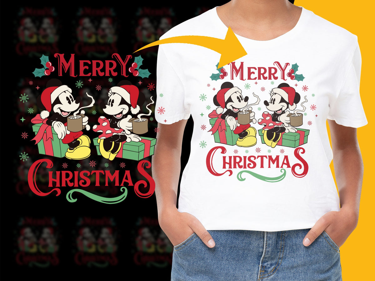 Disney Christmas T-Shirt, Mickey Minnie Holiday Graphic Tee, Festive Family Apparel, Kids and Adult Sizes Available