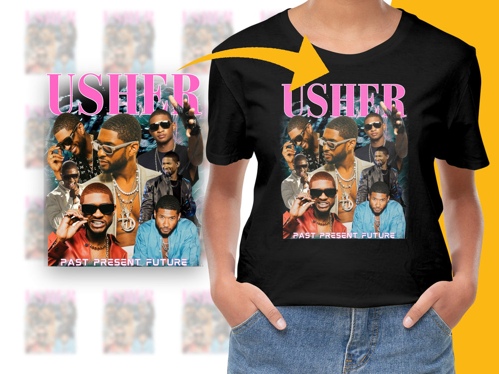 Usher Graphic T-Shirt, Vintage Inspired Hip-Hop Tee, Past Present Future Design, Unisex Music Fan Apparel