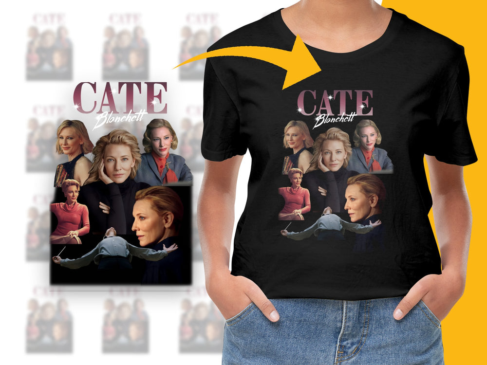 Cate Blanchett Fan T-Shirt, Collage of Movie Roles, Women's Black Tee, Gift for Film Buffs