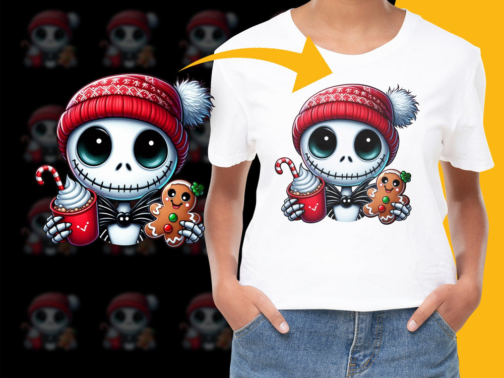 Cute Skeleton Christmas T-Shirt, Festive Holiday Graphic Tee, Kids and Adults Sizes Available