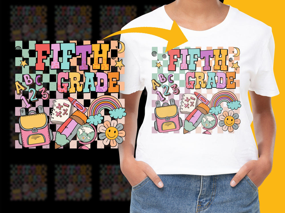 Fifth Grade Kids T-Shirt, Fun School Tee, Colorful Alphabet and Rainbow Design, Cute Back to School Outfit
