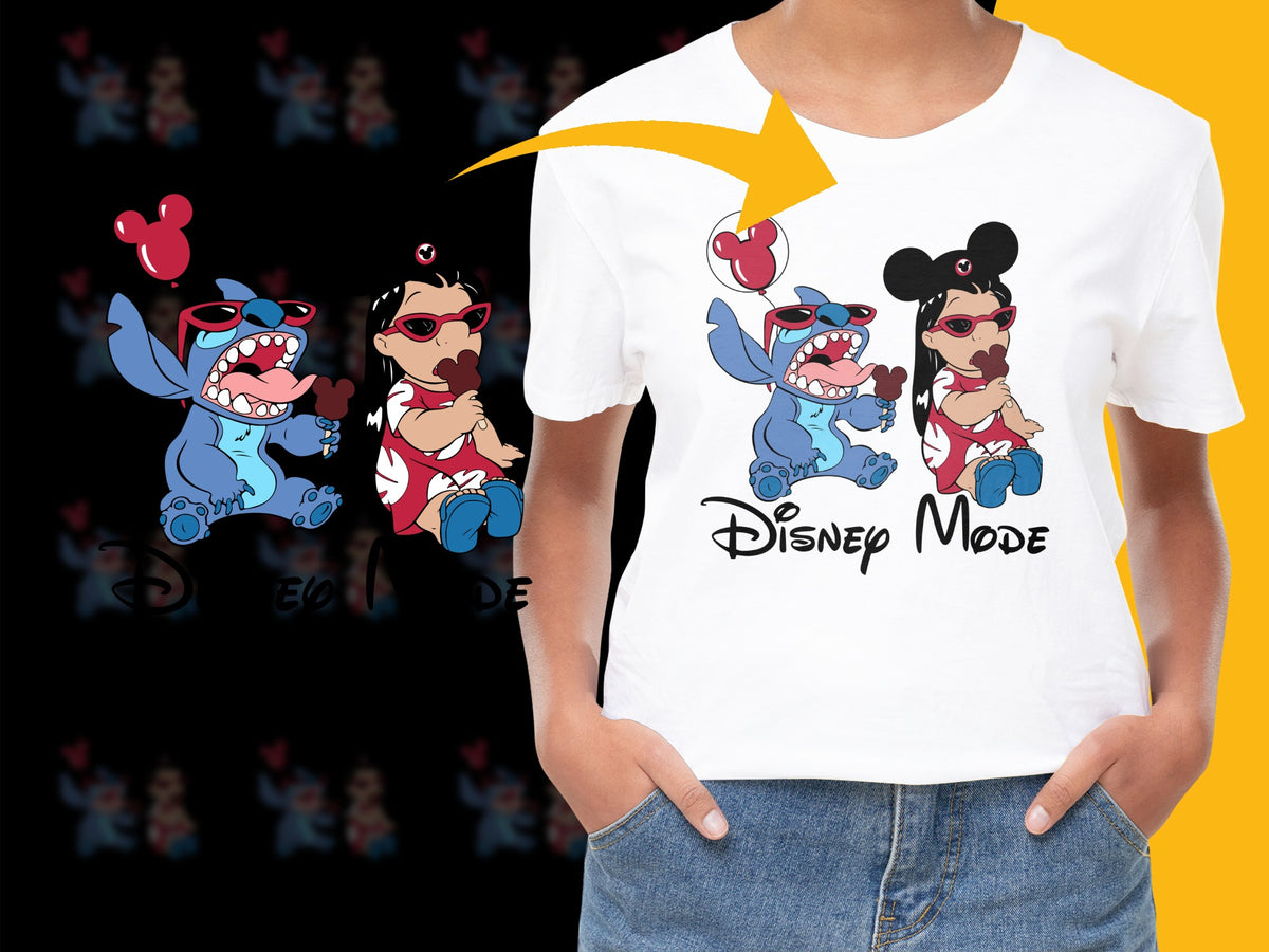 Disney Mode Stitch T-Shirt, Cute Lilo and Stitch Graphic Tee, Cartoon Character Tee for Kids and Adults
