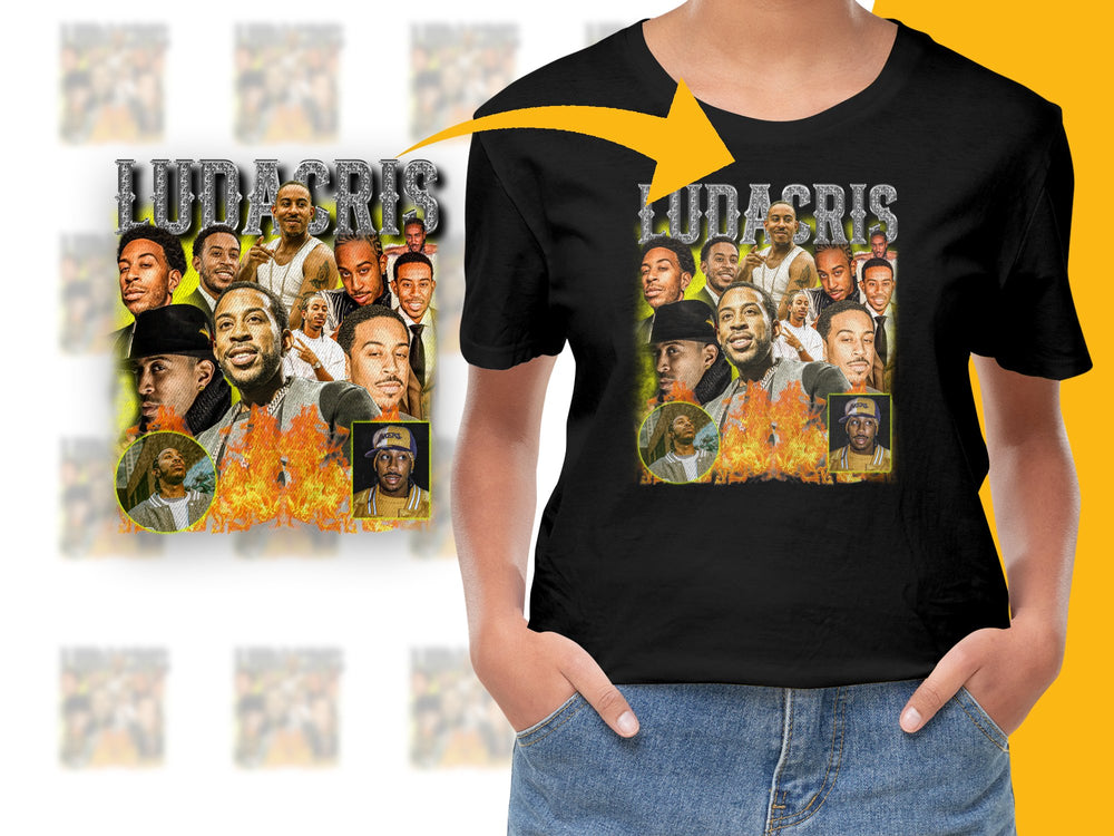 Ludacris Graphic T-Shirt, Hip Hop Music Tee, Rap Artist Faces, Men's Black Shirt, Vintage Style, Concert Merchandise, Unique Gift Idea