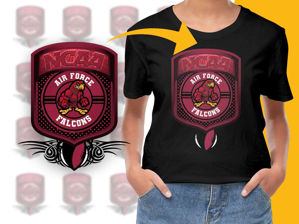 NCAA Air Force Falcons Graphic T-Shirt, College Sports Team Logo, Casual Black Tee