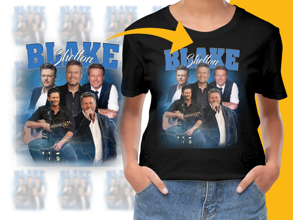 Black Graphic T-Shirt with Multiple Pop Artist Images, Casual Music Fan Apparel