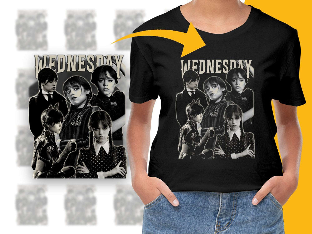 Wednesday TV Show Fan T-Shirt, Classic Black Tee, Multiple Images, Unisex Adult Clothing