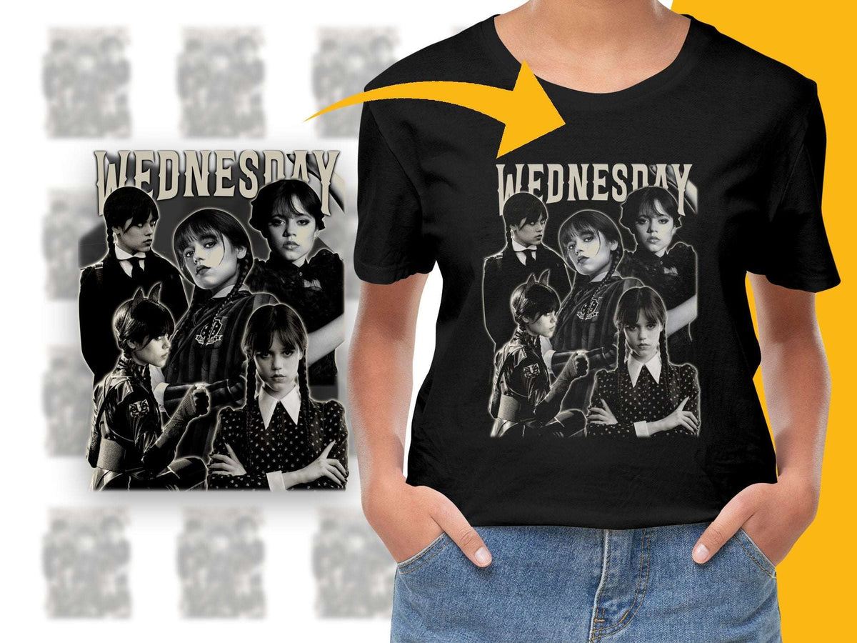 Wednesday TV Show Fan T-Shirt, Classic Black Tee, Multiple Images, Unisex Adult Clothing
