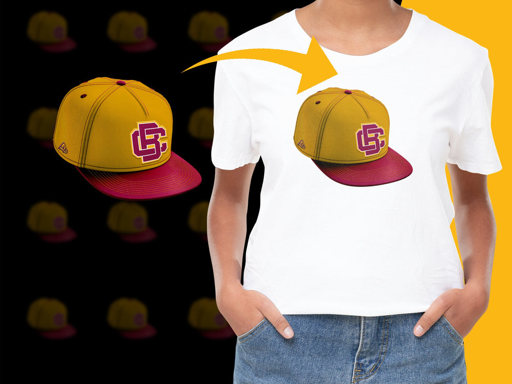 Trendy White T-Shirt with Matching Yellow and Red Cap, Casual Sports Apparel Set
